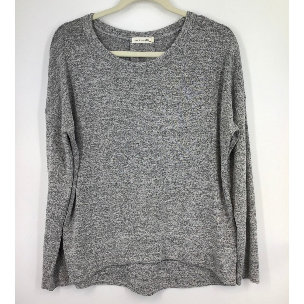 Rag & Bone Women's Heathered Gray Rounded Hem Long Sleeve Knit Top S/P